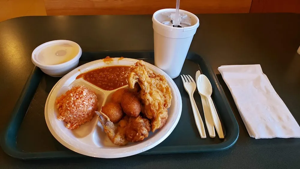 1 4 White Meat Fried Chicken Red Slaw Baked Beans and Banana Pudding