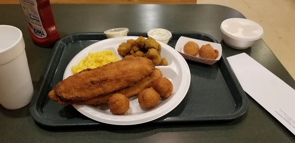 Fried Catfish Plate with Fried Okra and Mac and Cheese